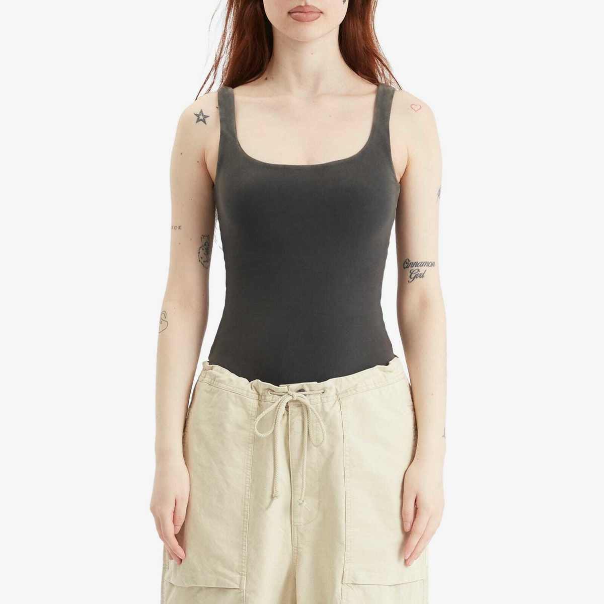 Entire Studios Women's Square Neck Bodysuit in Washed Black
