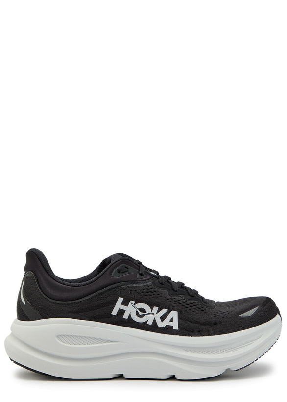 Photo: Hoka Bondi 9 Jacquard Mesh-knit Sneakers Black And White
