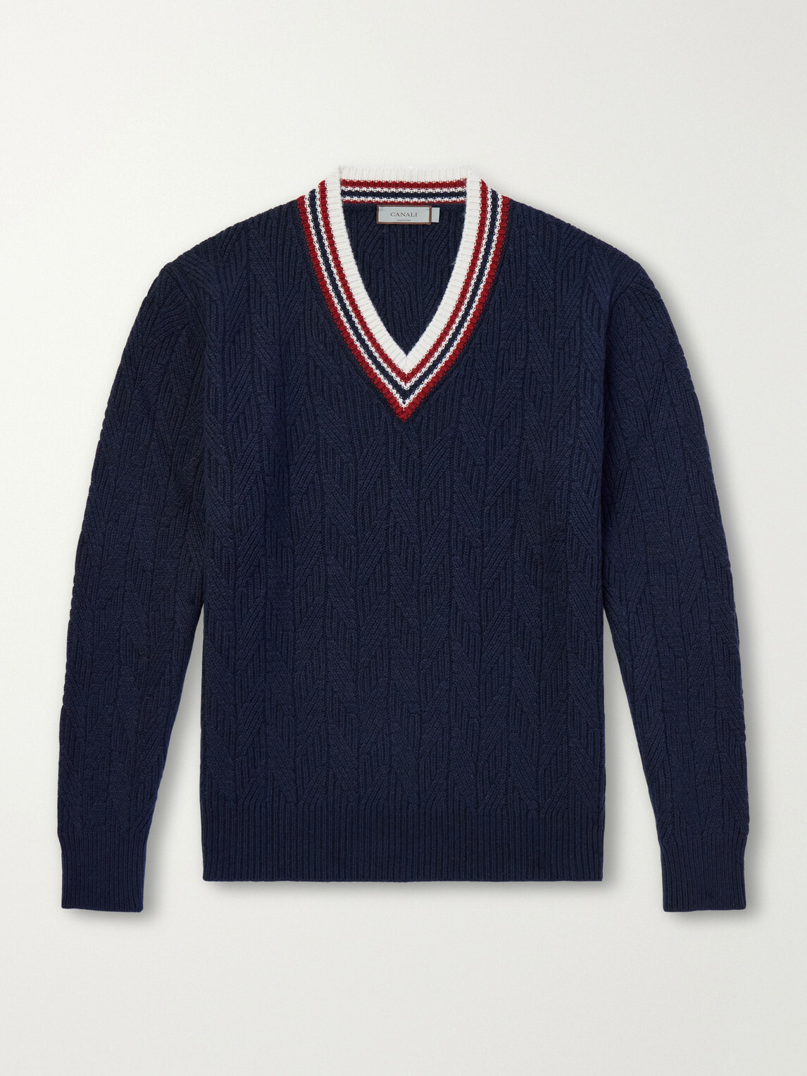 Canali - Herringbone Wool and Cashmere-Blend Sweater - Blue