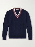 Canali - Herringbone Wool and Cashmere-Blend Sweater - Blue