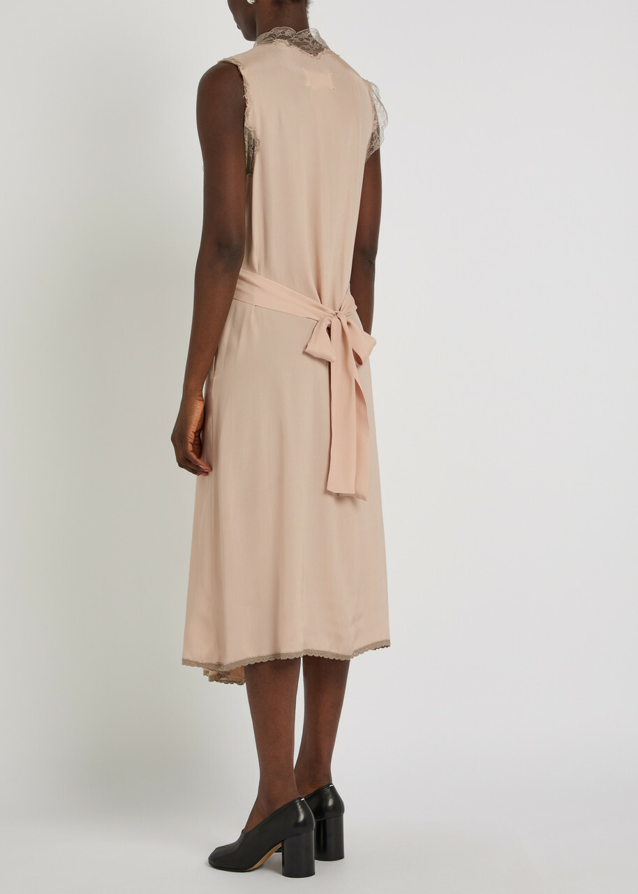 Maison Margiela Lace-trim Satin-silk Midi Dress Light Pink