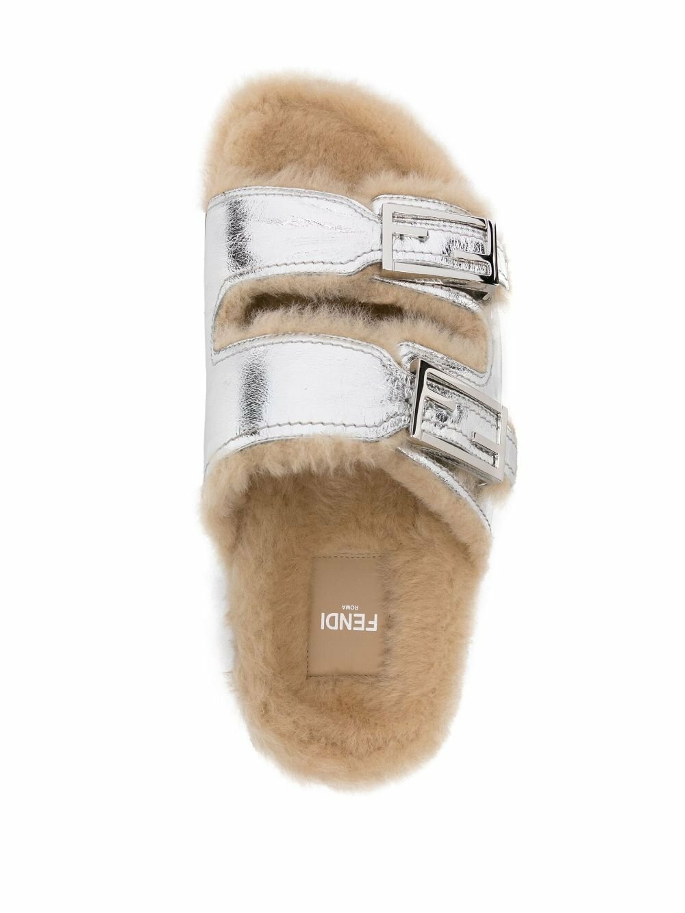 FENDI Silver Fendi Feel Leather Slides Fendi
