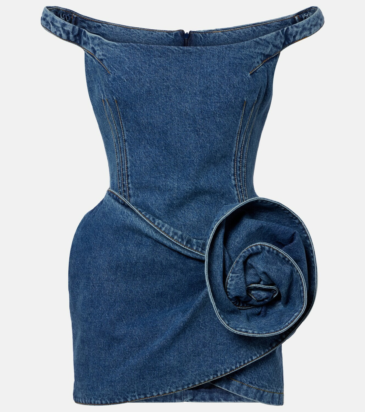 Magda Butrym Off-shoulder floral-appliqué denim minidress