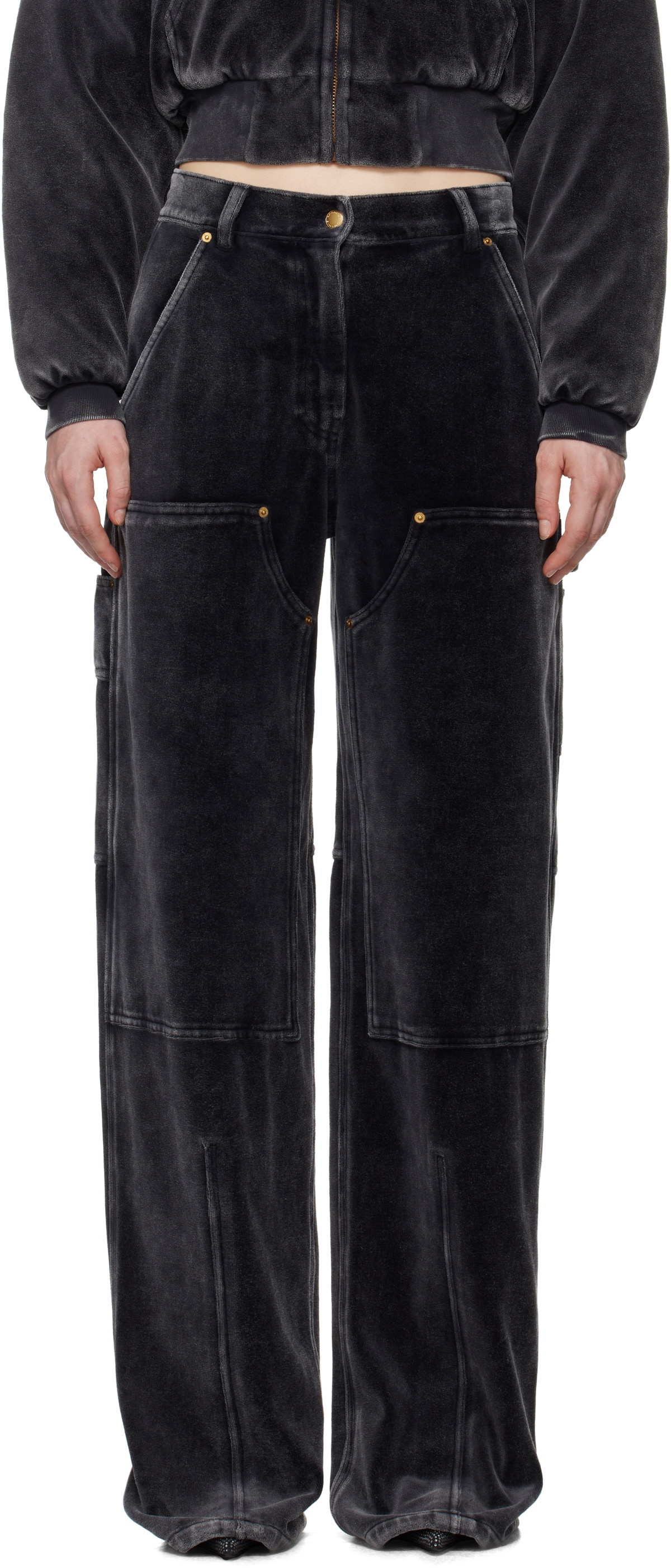 alexanderwang.t Black Crushed Velour Workwear Lounge Pants
