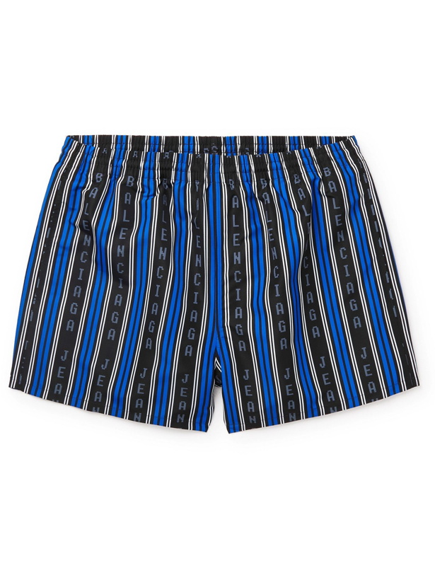 Photo: BALENCIAGA - Short-Length Logo-Print Striped Swim Shorts - Multi