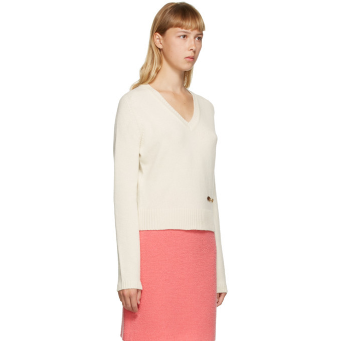 Gucci Off-White Cashmere Horsebit V-Neck Sweater Gucci