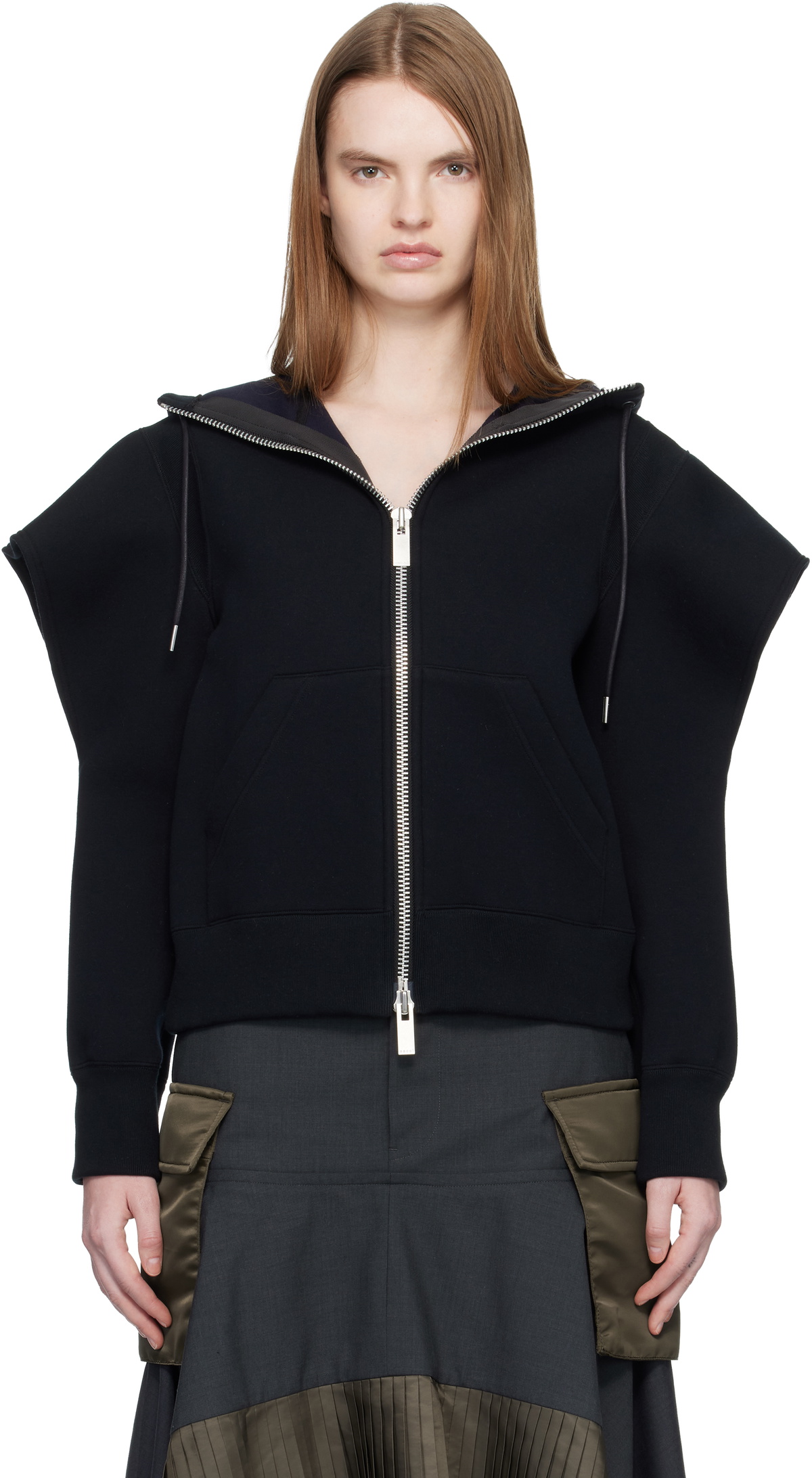 sacai: Black Sponge Sweat Hoodie | SSENSE