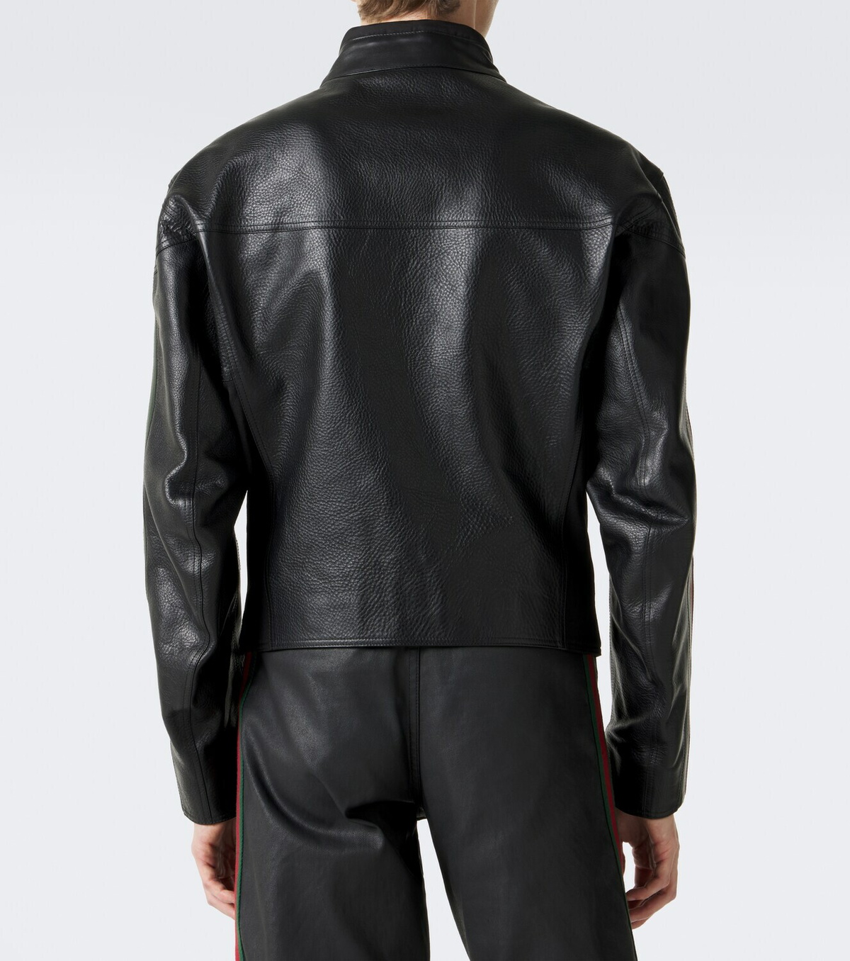 Gucci Web Stripe leather biker jacket
