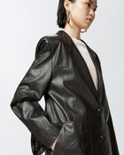 Pinko Reimagine By Pinko X Patrick Mc Dowell Single Breasted Leather Blazer With Pockets Deep Brown