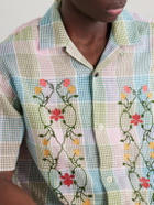Kardo - Ronen Camp-Collar Floral-Embroidered Checked Cotton and Linen-Blend Shirt - Multi