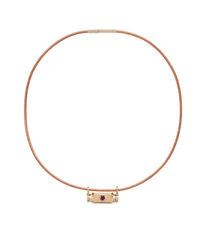 Photo: Marie Lichtenberg Heart Smash 18kt gold and leather locket necklace with garnet
