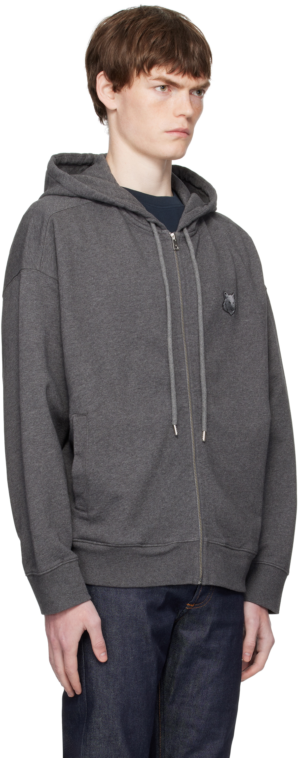 Maison Kitsuné Gray Bold Fox Head Patch Fullzip Oversize Hoodie