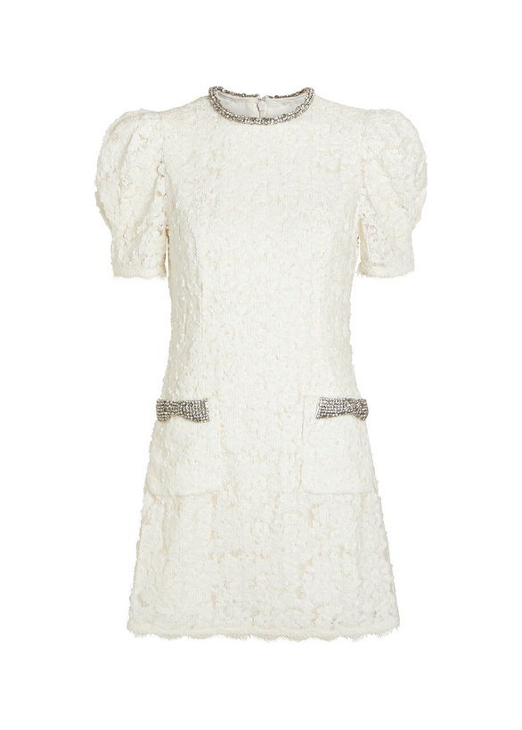 Photo: Rebecca Vallance Dillon Crystal and Sequin-embellished Lace Mini Dress Ivory