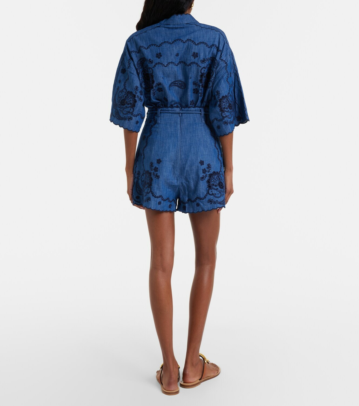 Zimmermann Aster embroidered denim shorts