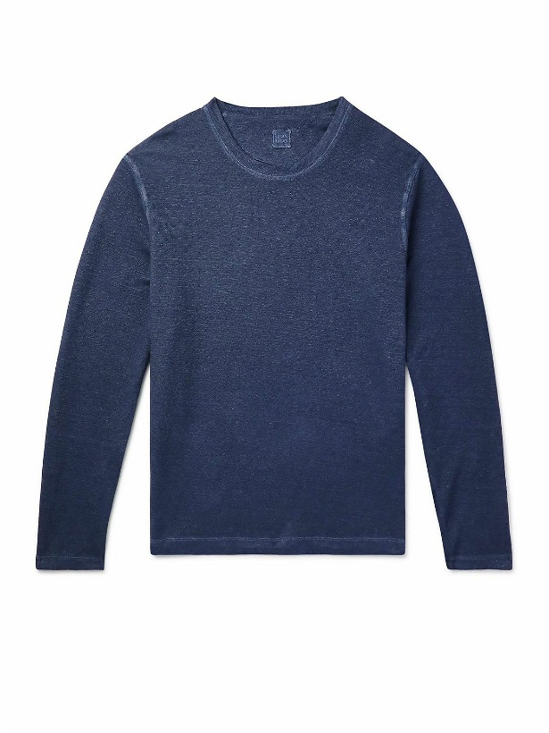 Photo: 120% - Mélange Stretch Linen and Cotton-Blend Sweatshirt - Blue