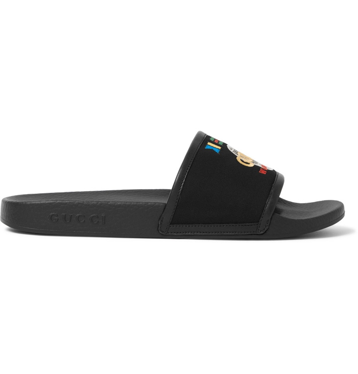 Photo: Gucci - Pursuit Logo-Embroidered Canvas and Rubber Slides - Black