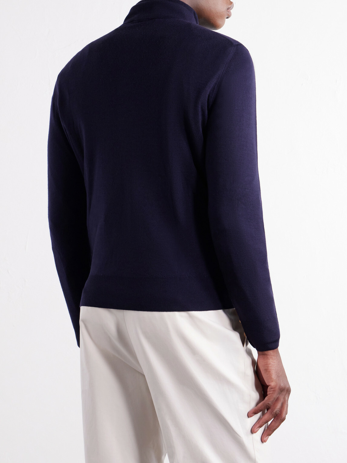 Canali - Rib-Trimmed Wool Half-Zip Sweater - Blue