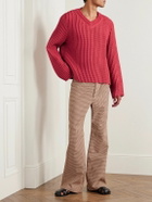 Séfr - Agustin Distressed Waffle-Knit Cotton-Blend Sweater - Red