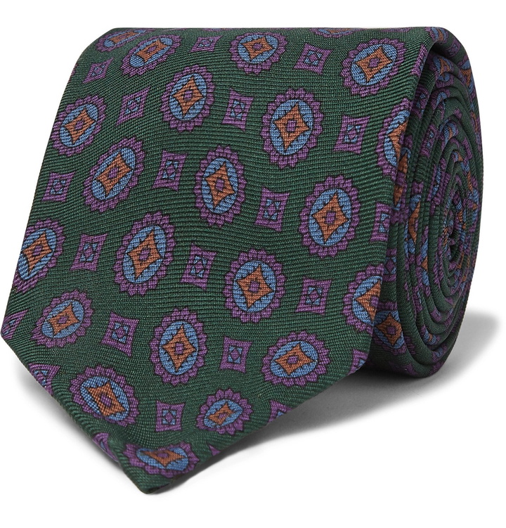 Photo: Rubinacci - 7.5cm Printed Silk-Twill Tie - Green