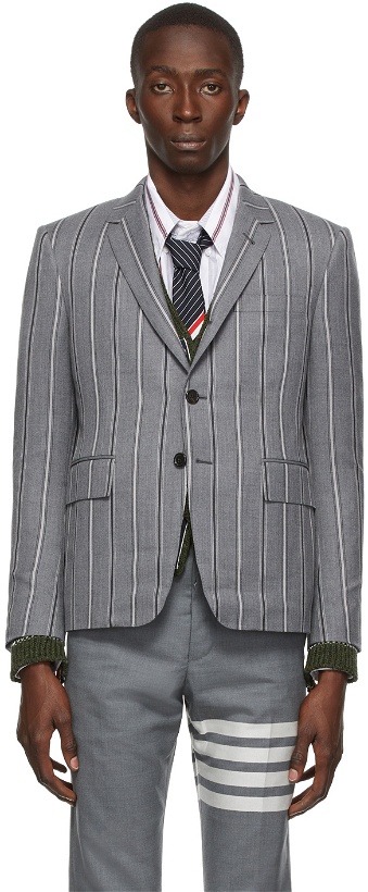 Photo: Thom Browne Grey Wool Alternating Stripe Sport Coat Blazer