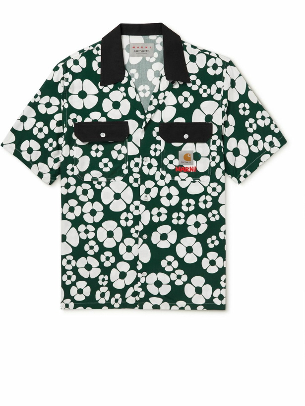 Photo: Marni - Carhartt WIP Camp-Collar Floral-Print Voile Shirt - Green
