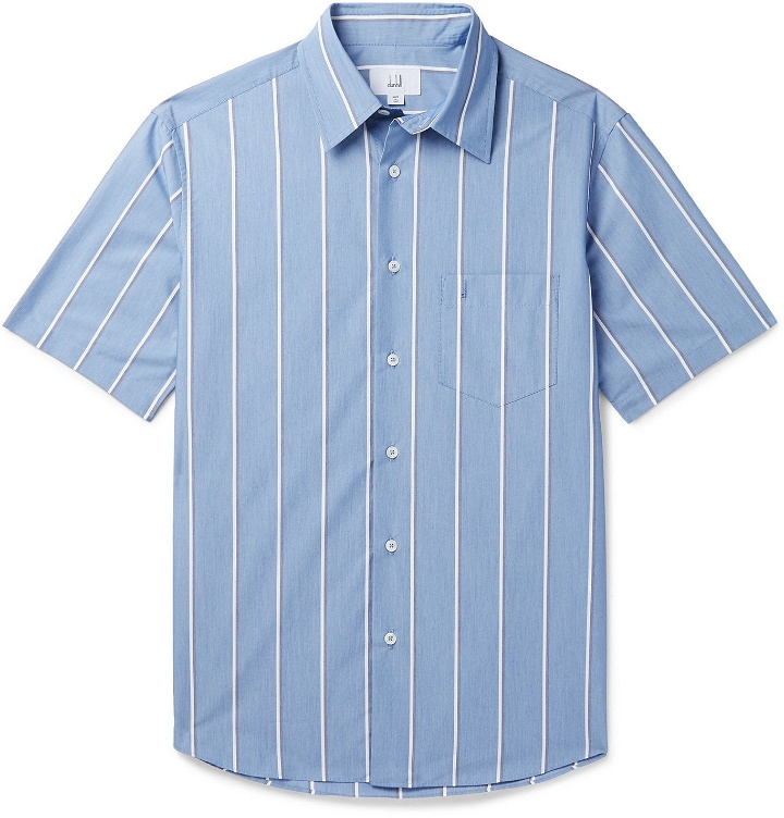 Photo: Dunhill - Striped Cotton-Blend Chambray Shirt - Blue