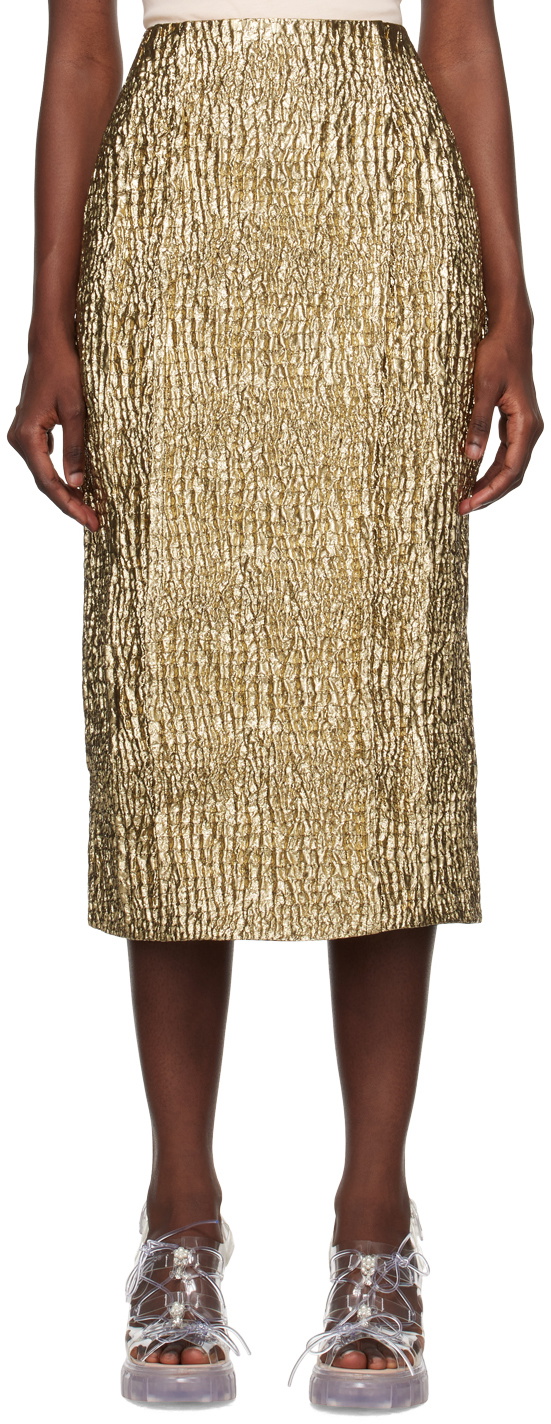 Simone Rocha Gold Pinched Seams Midi Skirt Simone Rocha