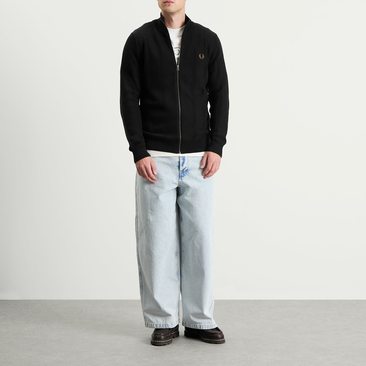 Fred Perry Men's Textured Zip Through Cardigan in Black