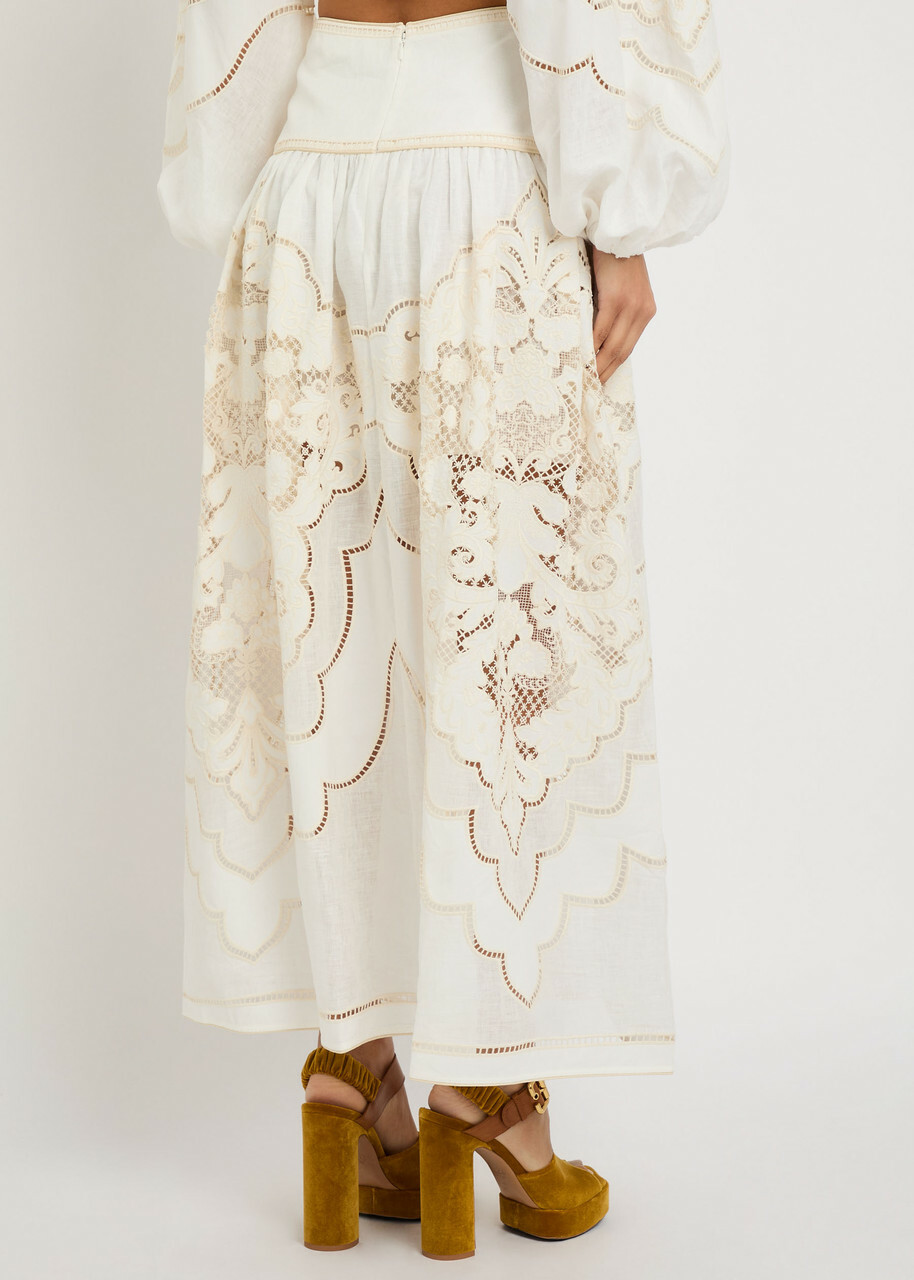 Zimmermann Daylight Embroidered Linen Maxi Skirt Cream