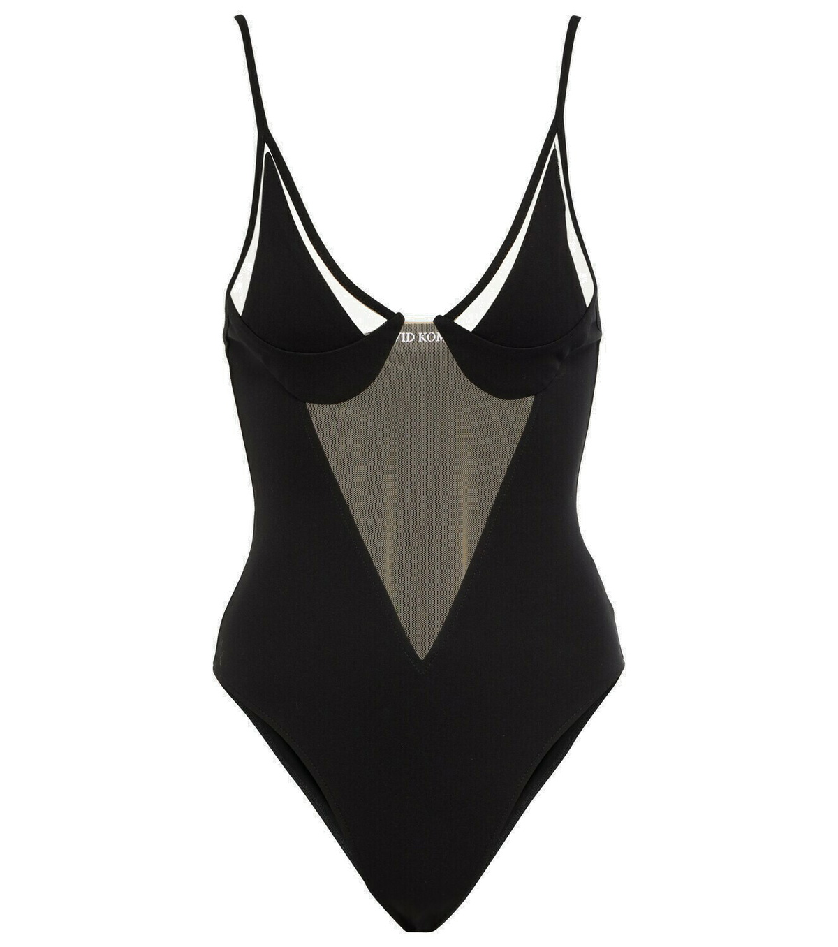 David Koma Flame Motiff Net Insert Jersey Bodysuit in Black