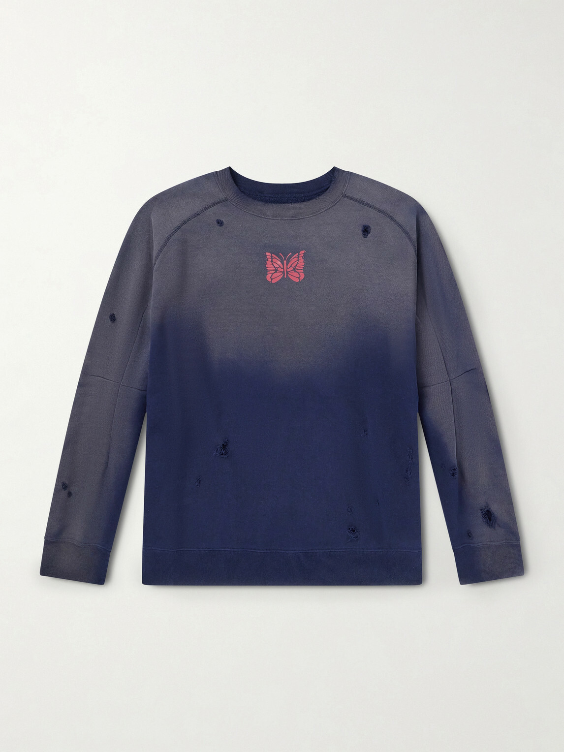 Needles - Logo-Print Distressed Cotton-Jersey Sweatshirt - Blue