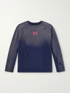 Needles - Logo-Print Distressed Cotton-Jersey Sweatshirt - Blue