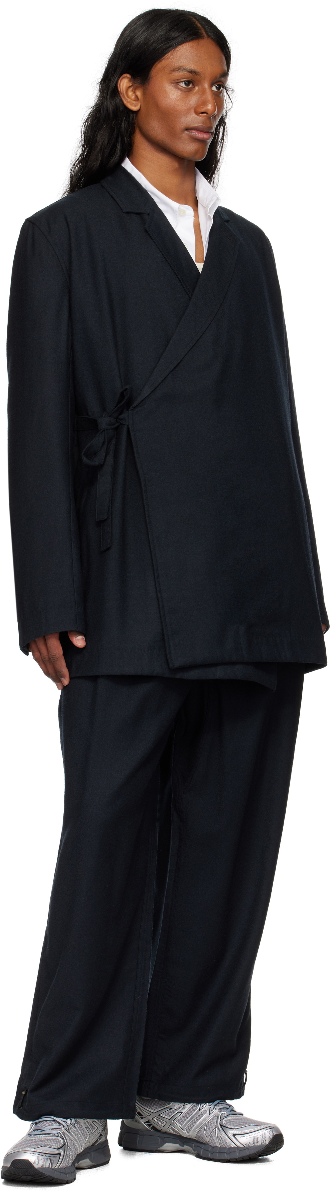 Maharishi Black 6057 Asymmetrical Kimono Wool Blazer