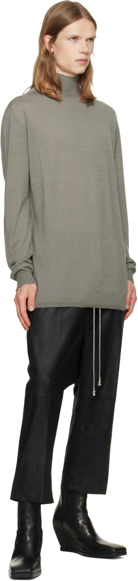 Rick Owens Black Tower Drawstring Cropped Leather Pants