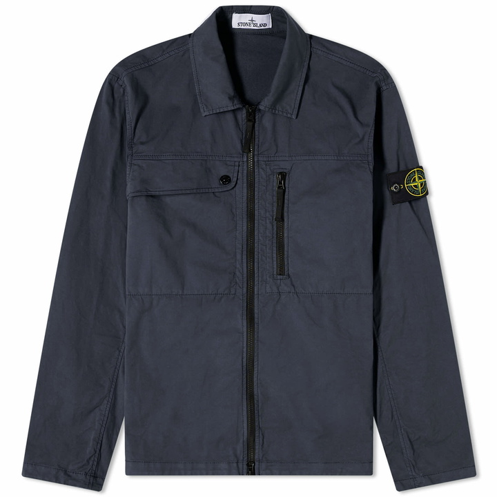 Photo: Stone Island Men's Supima Cotton Twill Stretch-TC Zip Shirt Jacket in Navy