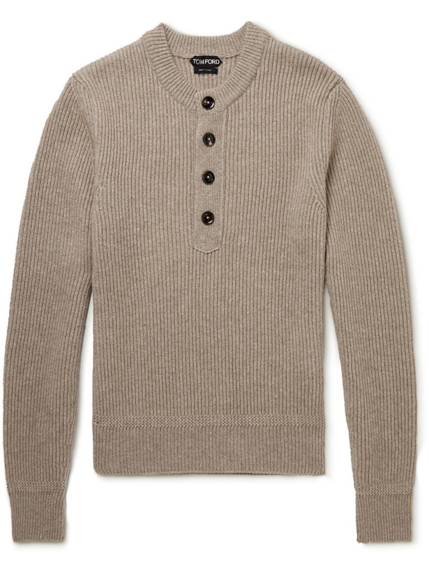 Photo: TOM FORD - Ribbed Cashmere and Linen-Blend Sweater - Neutrals