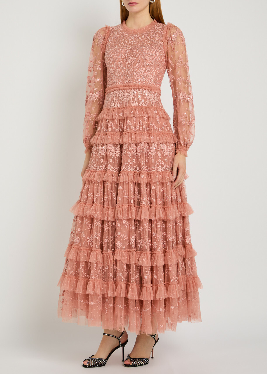 Needle & Thread Blossom Floral-embroidered Tulle Gown Pink