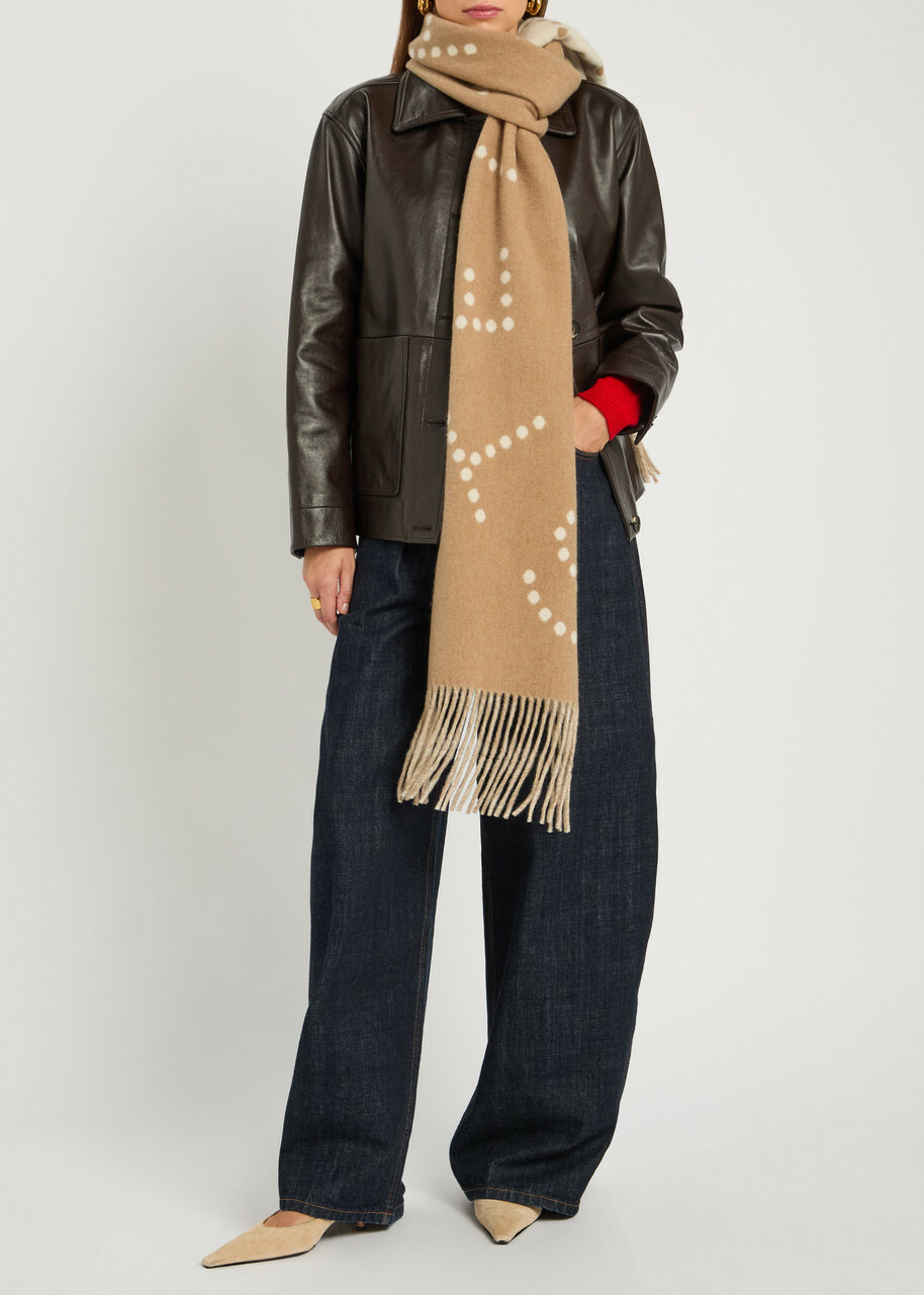 Stella Mccartney Logo Fringed Wool Scarf - Camel - One Size