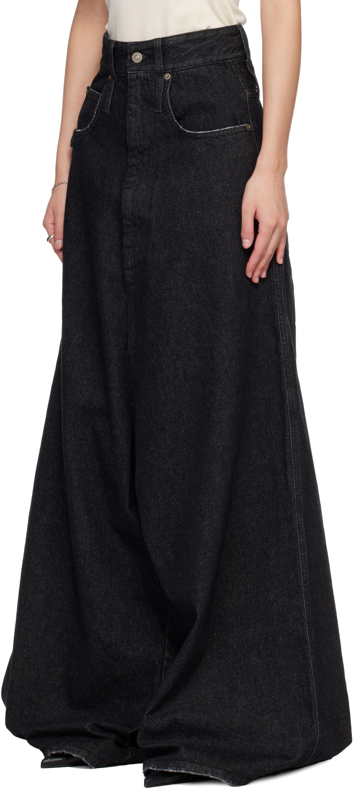 LU'U DAN Black Drop Crotch Denim Jeans