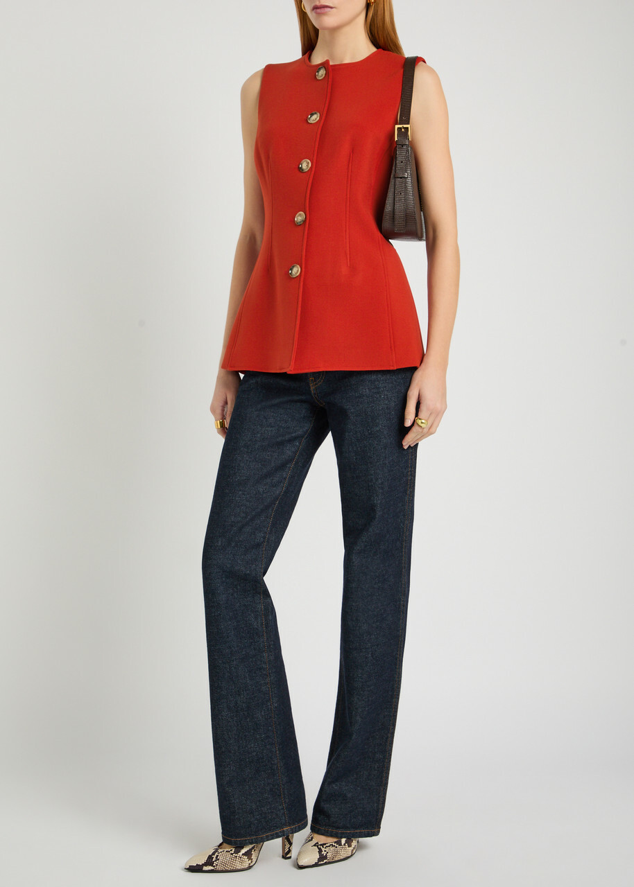 Veronica Beard Jessup Darted Tailored Vest Red