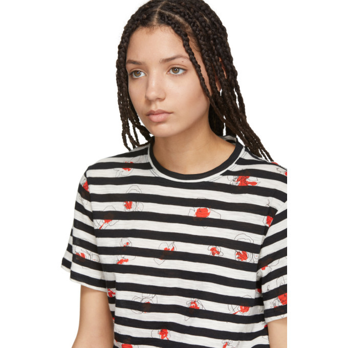 Proenza Schouler Black and Off White Striped Tissue T Shirt