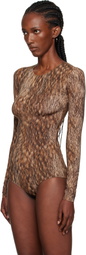 MM6 Maison Margiela Brown Printed Jersey Bodysuit