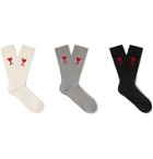 AMI - Three-Pack Logo-Intarsia Cotton-Blend Socks - Black