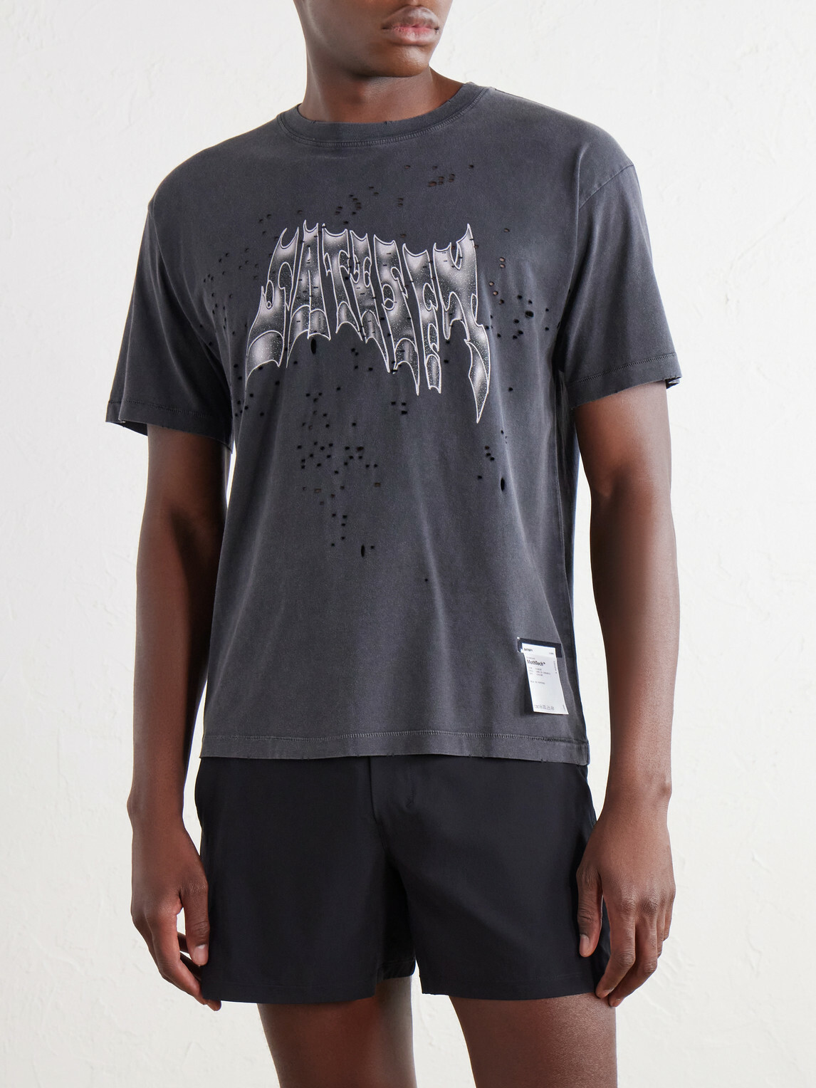 Satisfy - Logo-Print Distressed MothTech™ Cotton-Jersey T-Shirt - Black