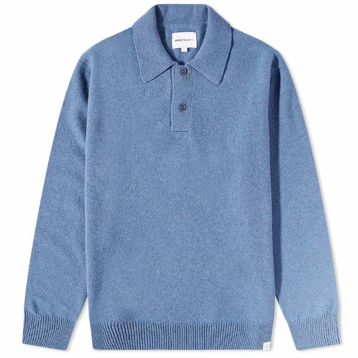 Photo: Norse Projects Men's Marco Lambswool Polo Shirt in Calcite Blue
