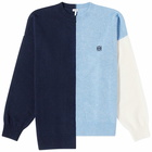 Loewe Men's Asymmetric Colour Block Crew Knit in Light Blue/White