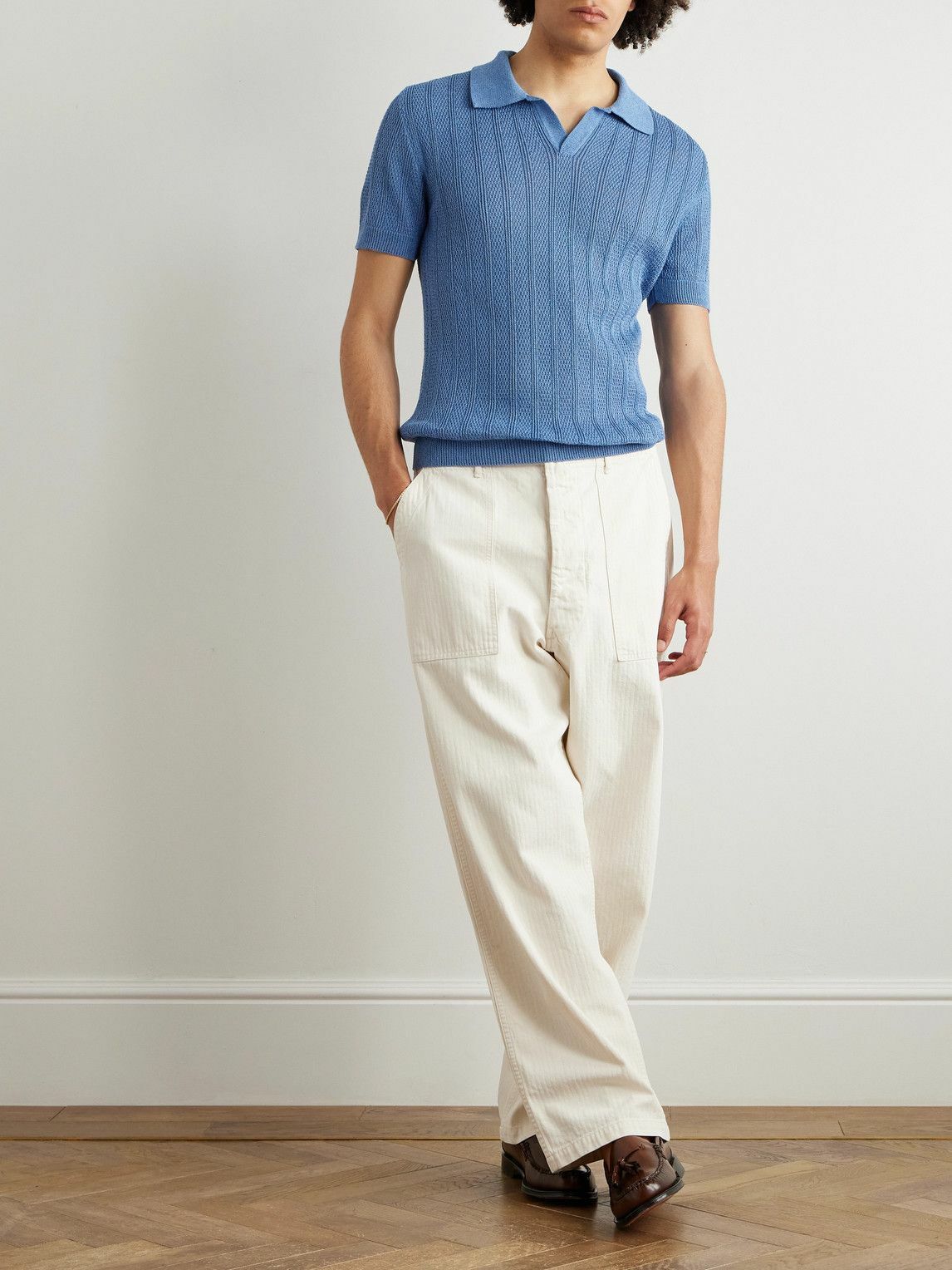 MILES LEON - Fabien Linen and Cotton-Blend Polo Shirt - Blue