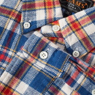 Beams Plus Men's Button Down Check Flannel Shirt in Blue Check