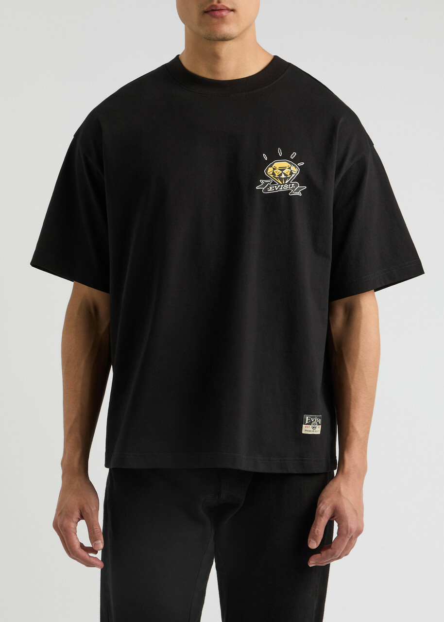 Evisu Diamond Daruma Printed Cotton T-shirt Black