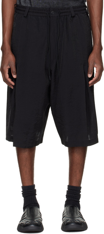 Photo: Y-3 Black Crinkle Pleated Shorts